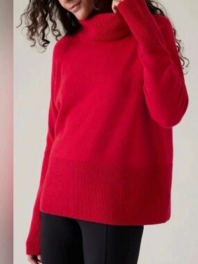 Athleta Alpine Merino Wool Cashmere Red Roll Neck Turtleneck Sweater S